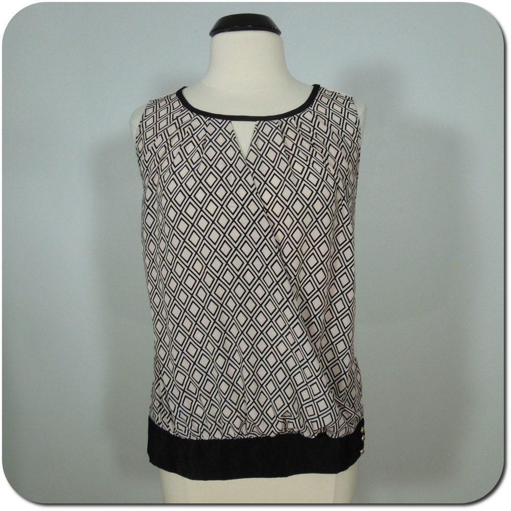 New York & Company Black and Pink Diamond Pattern Blouse